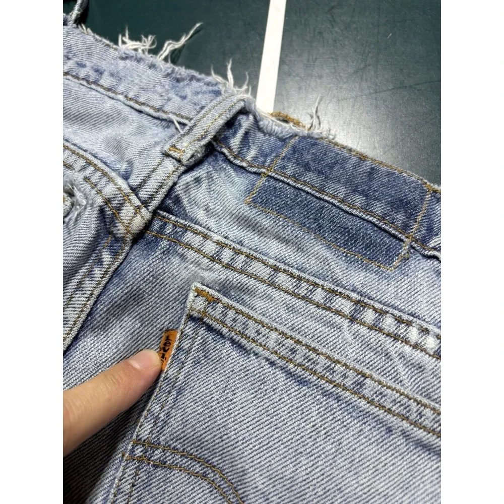 Vtg Levis 505 Orange Tab Jeans 30x29 Straight Leg Light Wash Distressed USA 90s